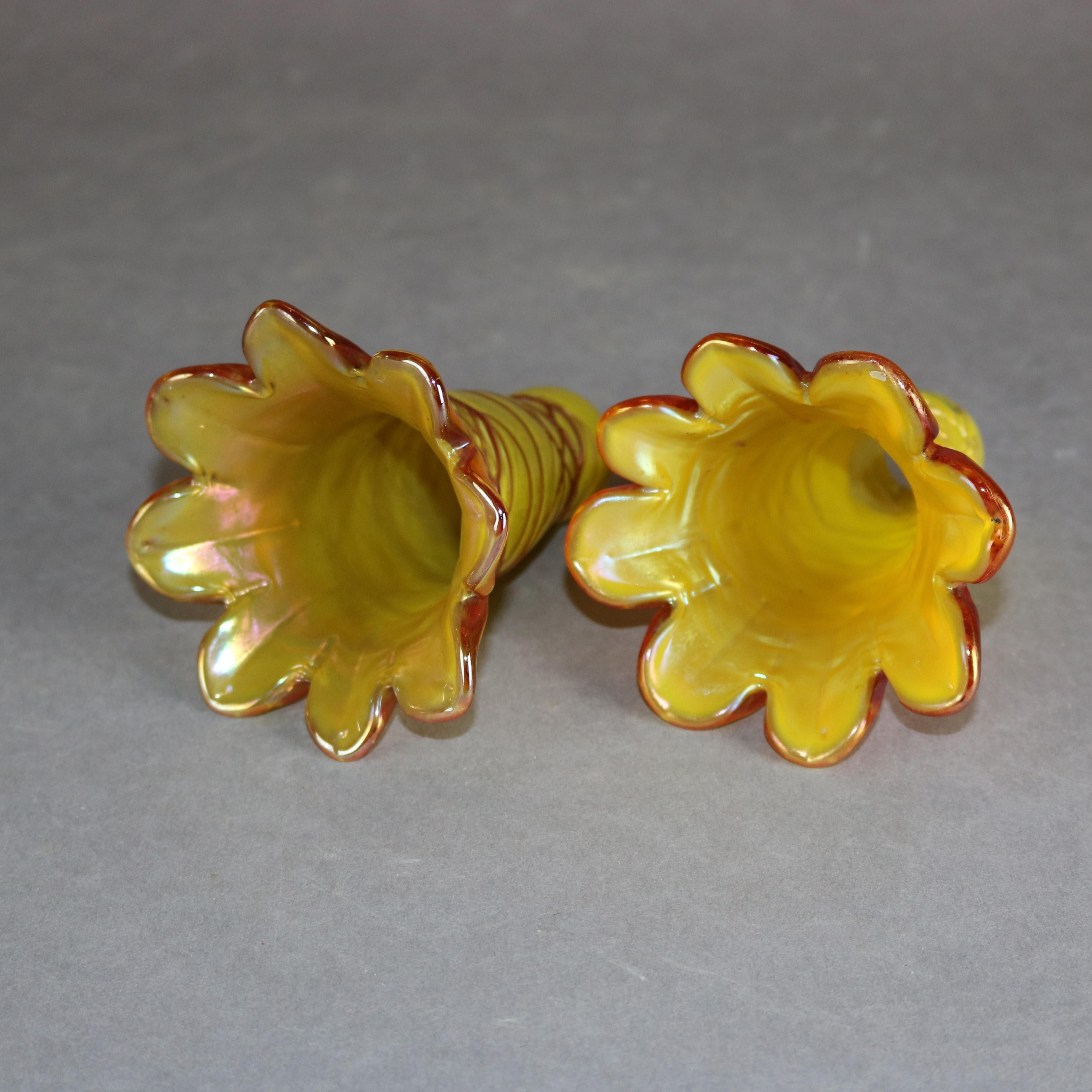 American Antique Pair of Threaded Art Glass Lily Shades, 20th Century