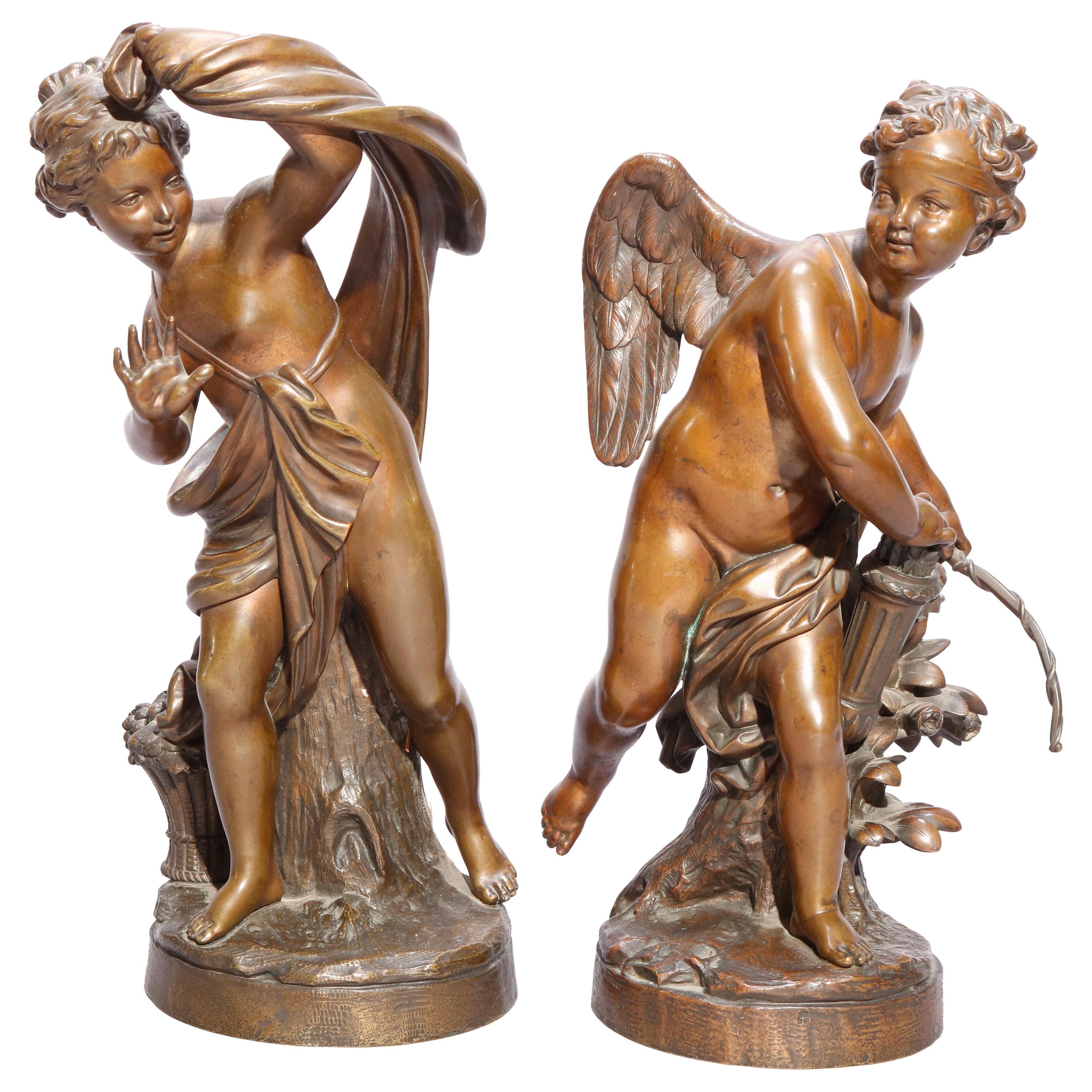 Antique Pair of Tiffany & Co. Classical Cupid Bronze Sculptures, circa 1890