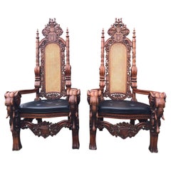 Antique Pair of Top Quality Large Pair of Carved Walnut Elephant Throne Chairs