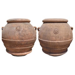 ANTIQUE PAIR OF TUSCAN OIL JARS, H112cm BY CARLO VANNI, IMPRUNETA, FLORENCE