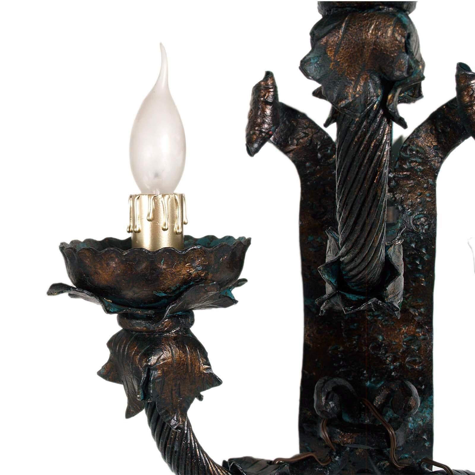 Renaissance Revival Antique Pair of Tuscan Renaissance outdoor wall lights, gold-green wrought iron