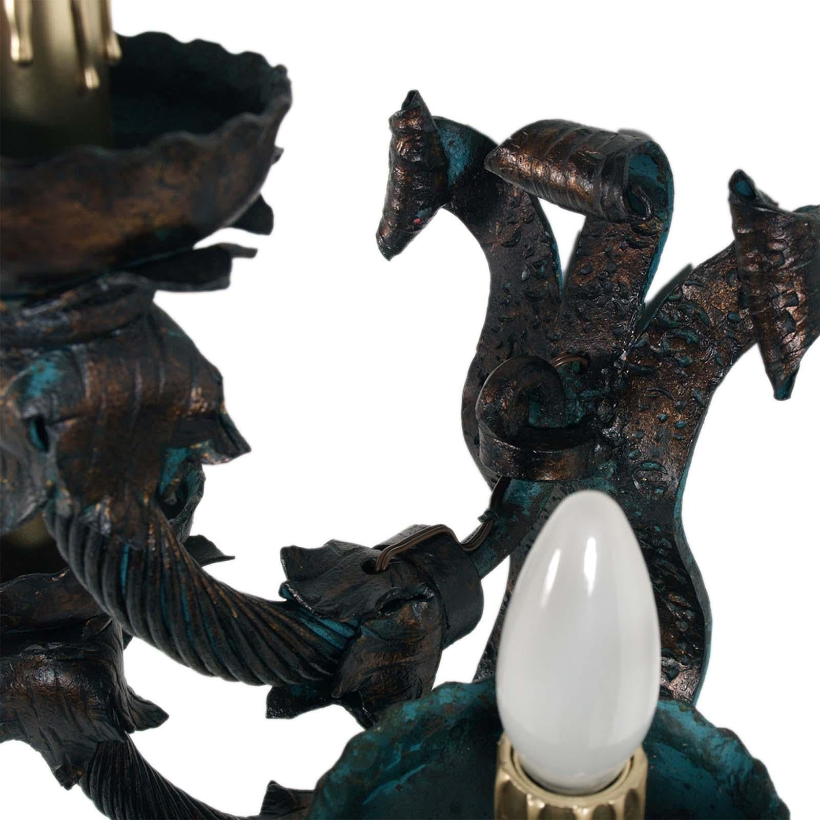 Antique Pair of Tuscan Renaissance outdoor wall lights, gold-green wrought iron In Good Condition In Vigonza, Padua