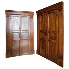 Antique Pair of Two-Leaf Poplar Doors, Identic with Frame, 19th Century, Italy