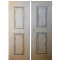 Antique Pair of Two-Panel Lacquered Doors, White and Gray, 19th Century, Italy