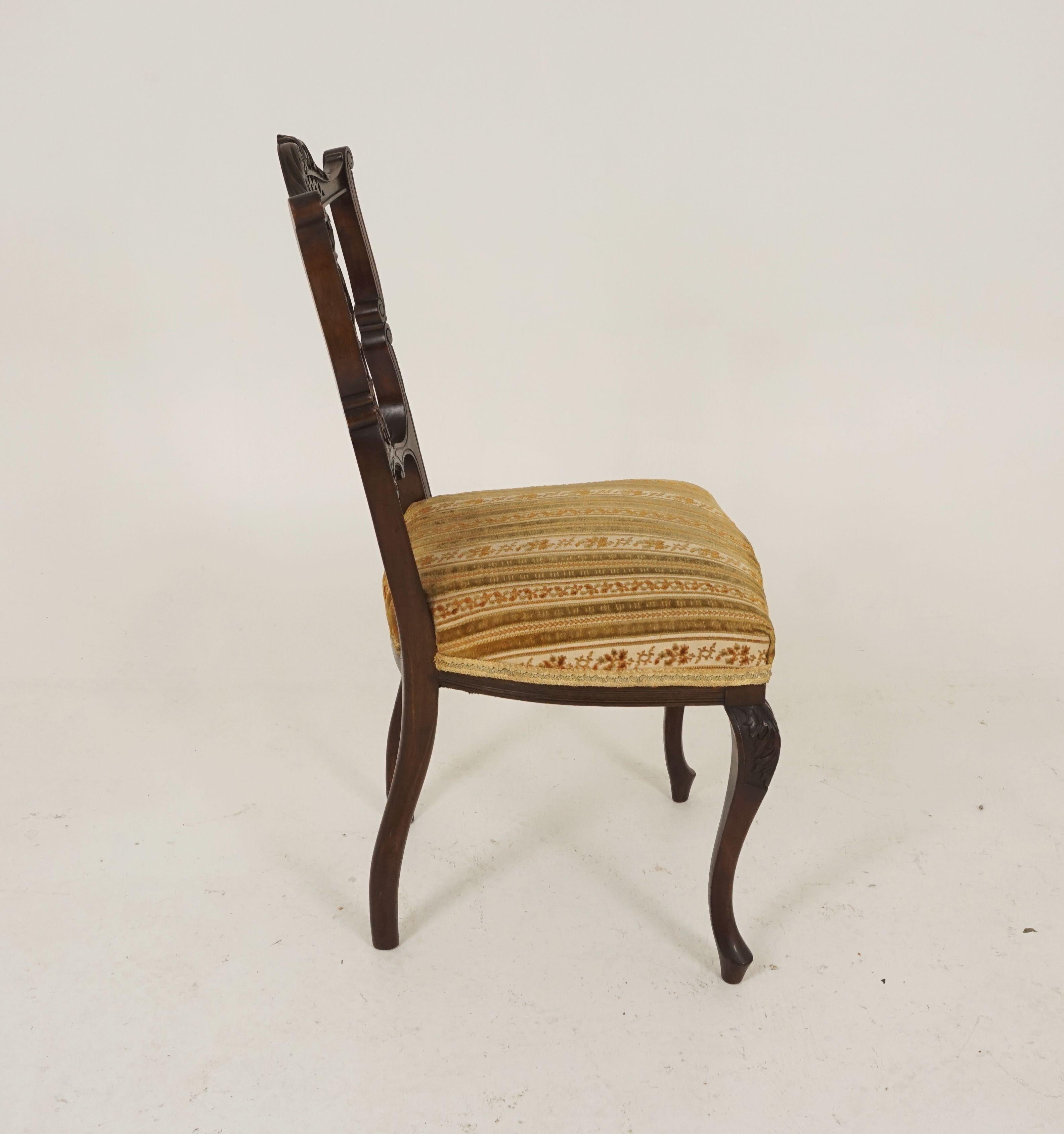 Antique Pair of Upholstered Walnut Parlour or Side Chairs Scotland, 1900 1