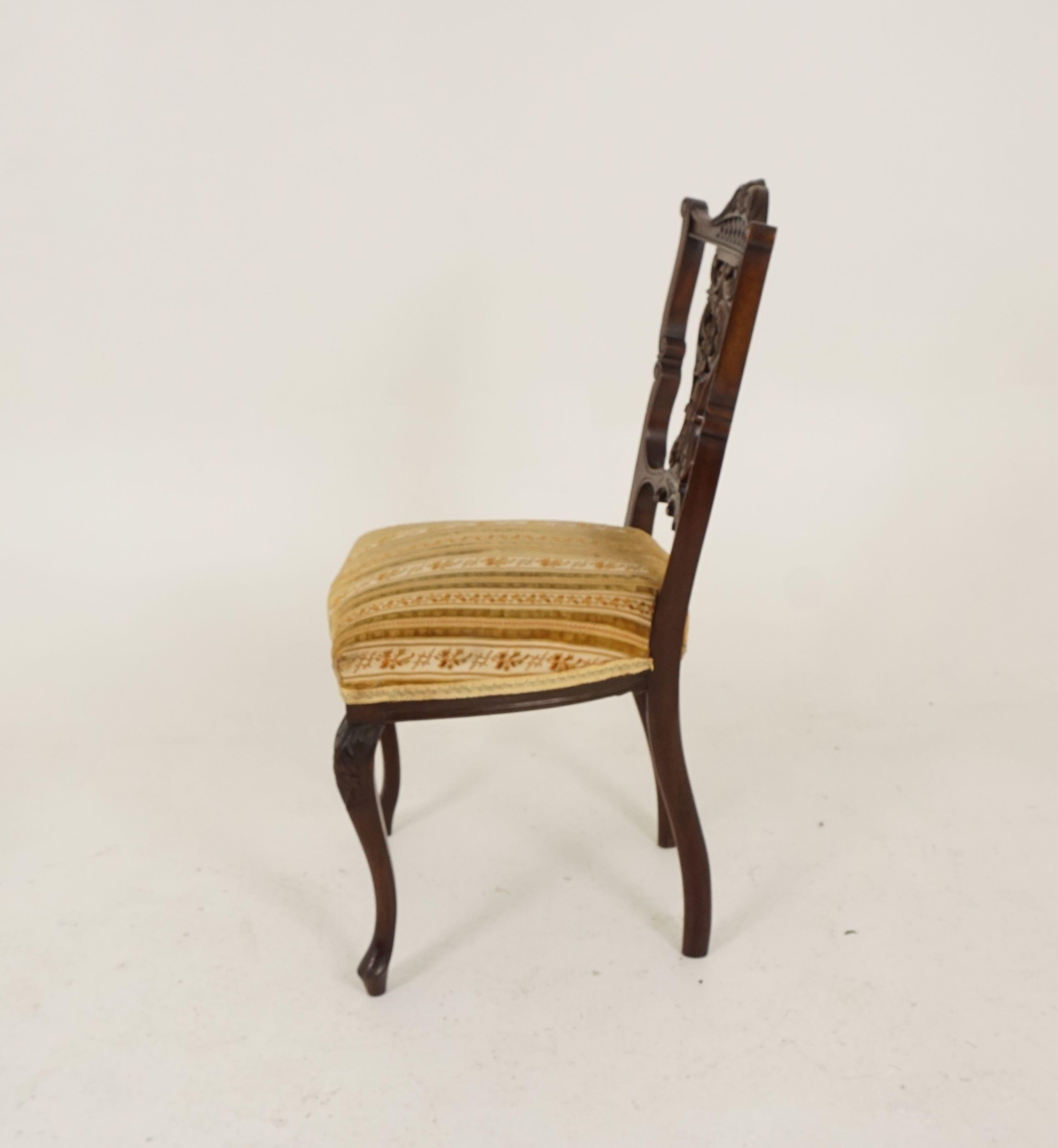 Antique Pair of Upholstered Walnut Parlour or Side Chairs Scotland, 1900 2
