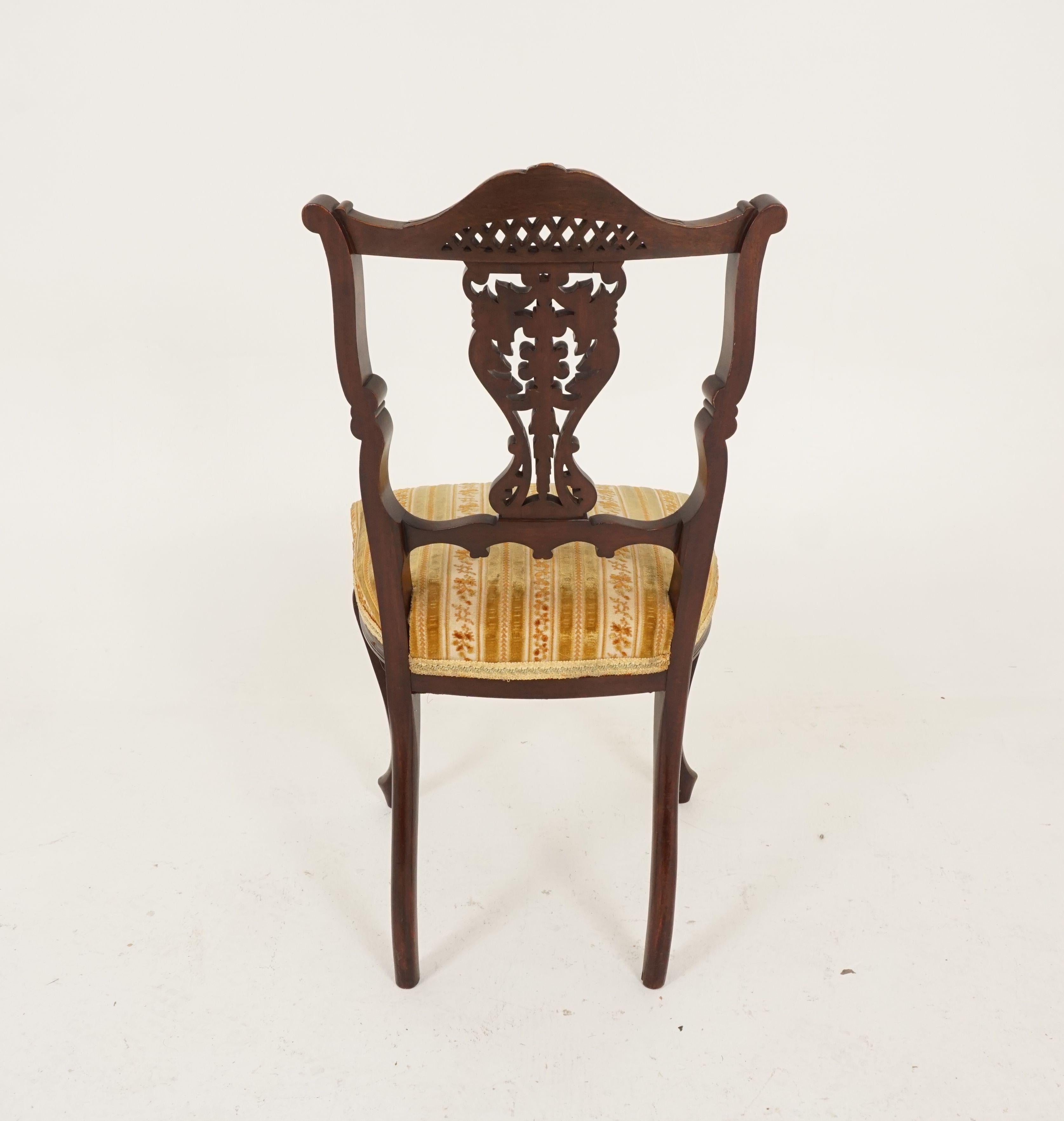 Antique Pair of Upholstered Walnut Parlour or Side Chairs Scotland, 1900 3