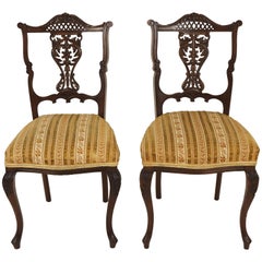 Used Pair of Upholstered Walnut Parlour or Side Chairs Scotland, 1900