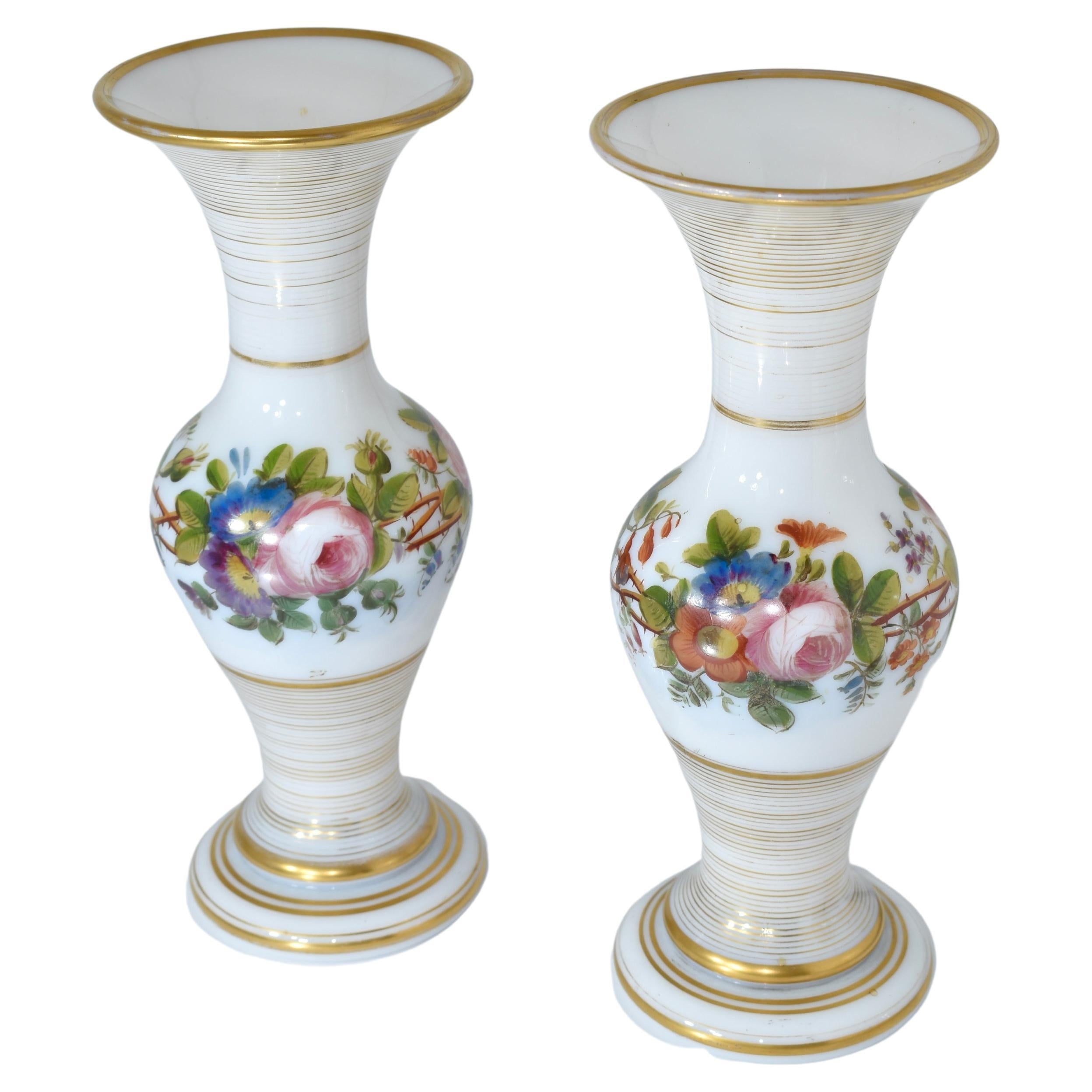 Opaline Glass Antique Pair of Vases, French Opaline by Baccarat, 19th Century For Sale
