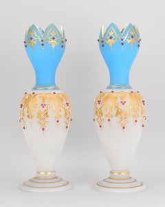 Antique Pair of Vases Opal Glass Opaline 19th Century