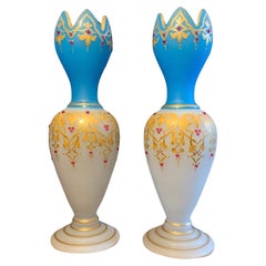 Antique Pair of Vases Opal Glass Opaline 19th Century
