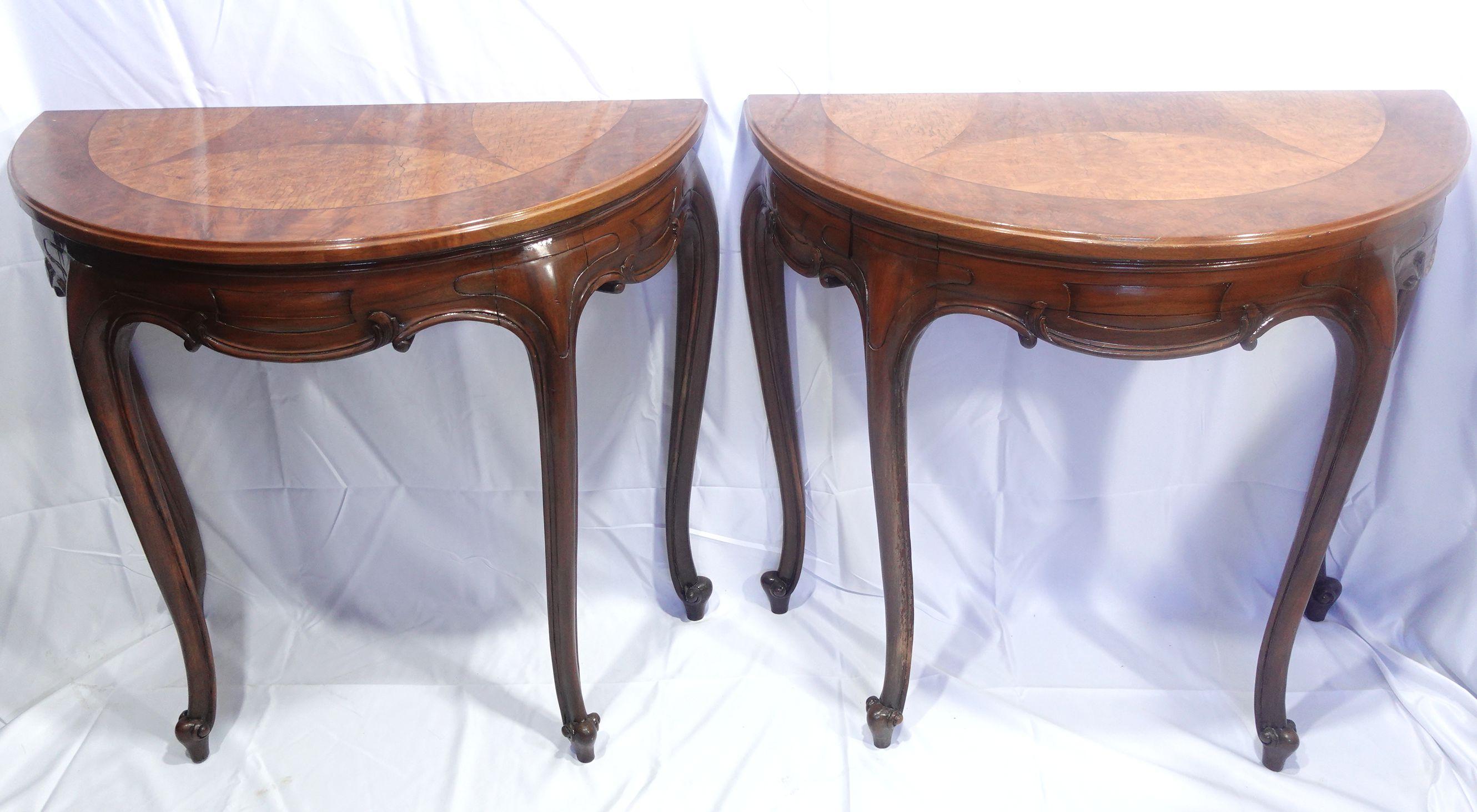Antique Pair of Venetian Demilune Console Tables, 19th Century In Good Condition For Sale In Norton, MA