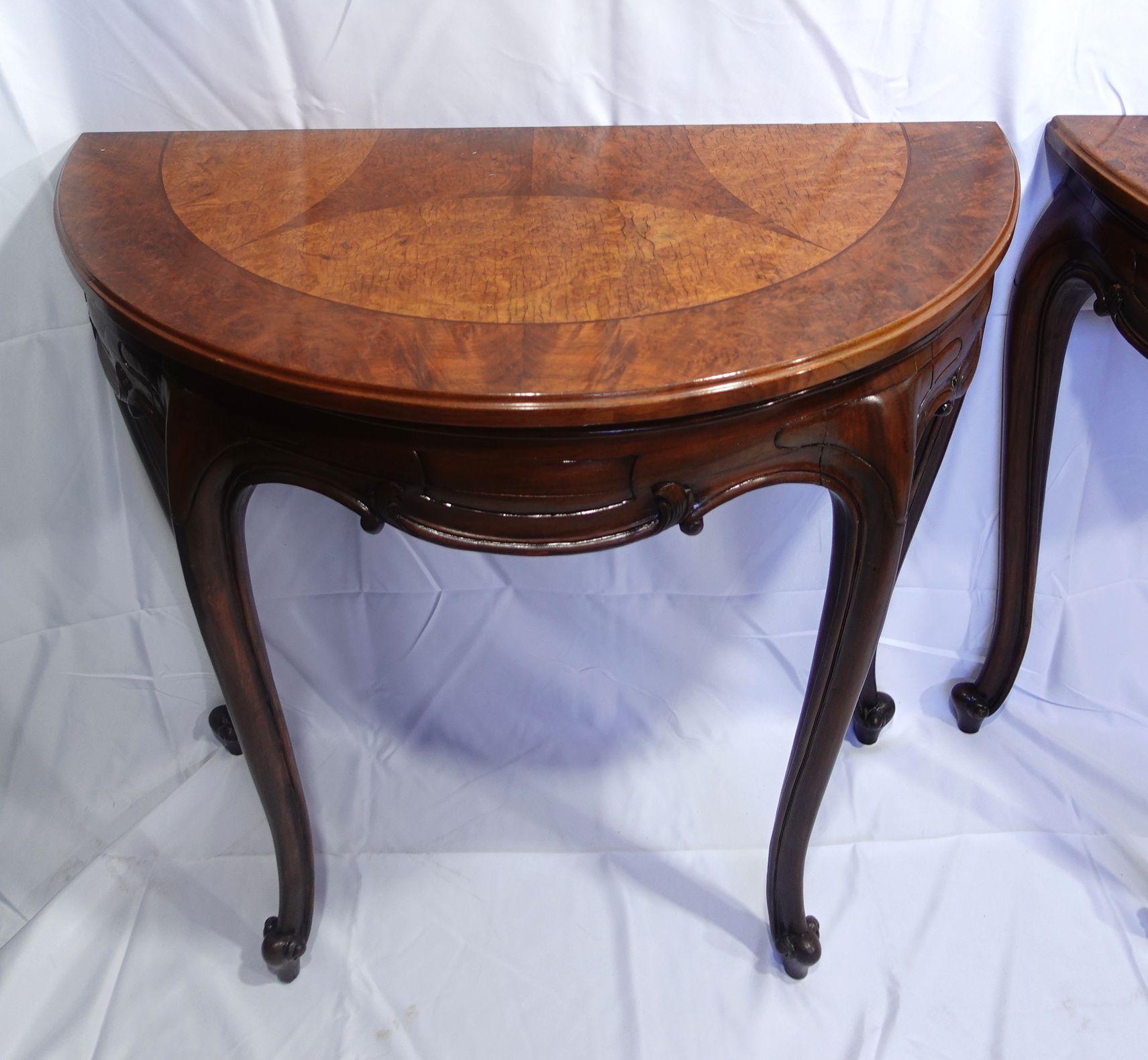 Wood Antique Pair of Venetian Demilune Console Tables, 19th Century  For Sale