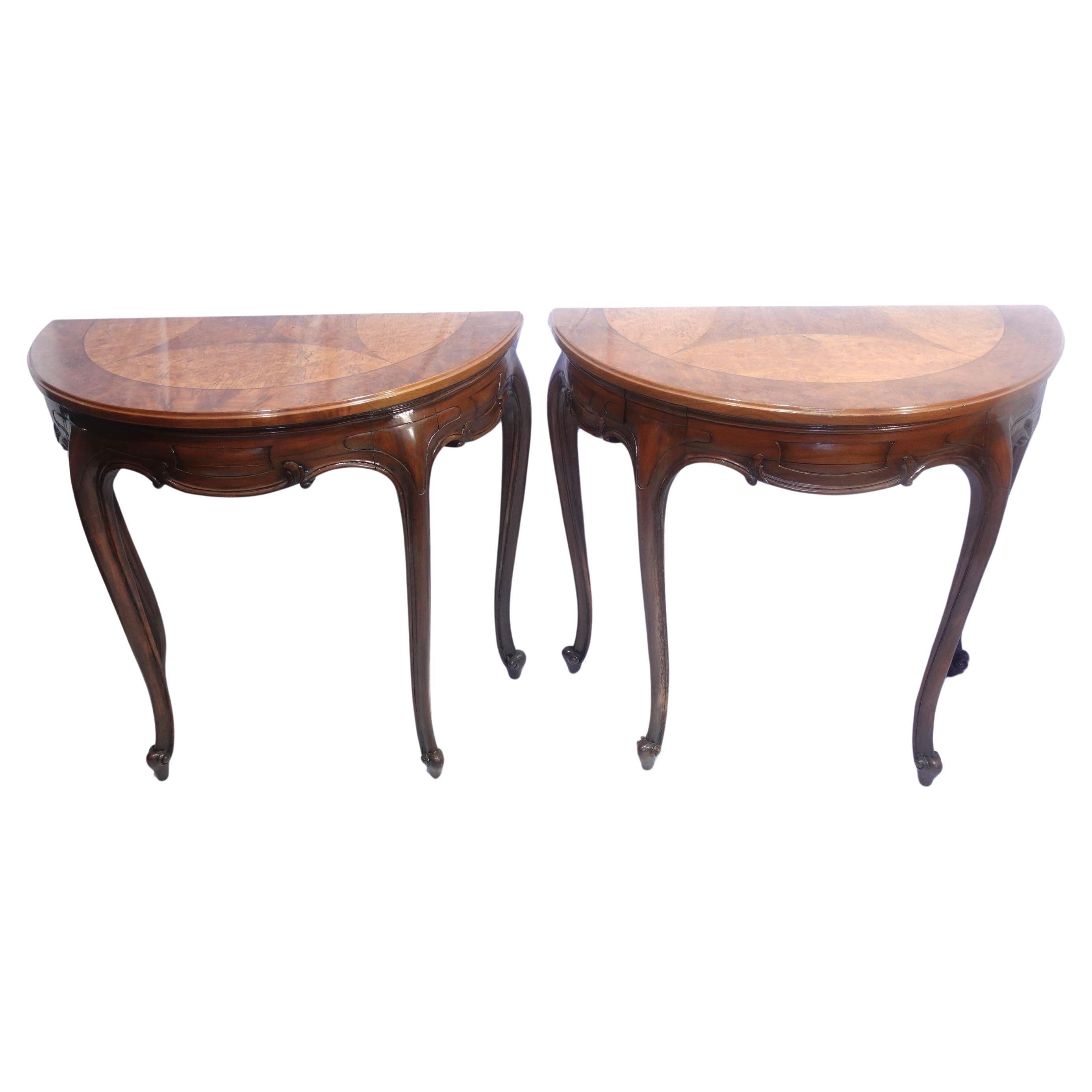 Antique Pair of Venetian Demilune Console Tables, 19th Century  For Sale