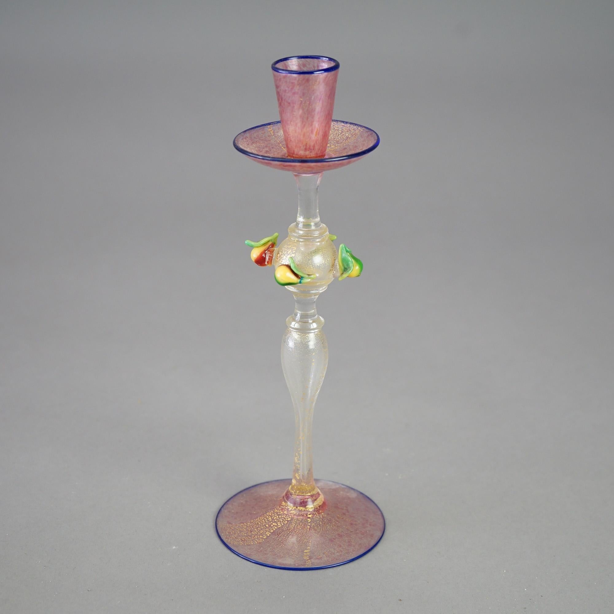 Antique Pair of Venetian Murano Art Glass Candlesticks with Pears Circa 1920 For Sale 2