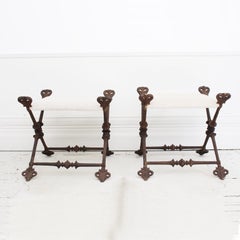 Antique Pair of Very Large Iconic Napoleon III Cast Iron Stools