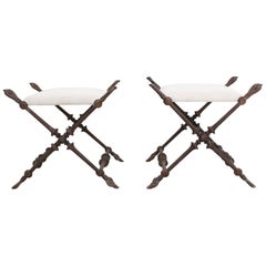 Antique Pair of Very Large Iconic Napoleon III Cast Iron Stools