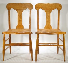Antique Pair of Victorian Bird's Eye Maple with Cane Seat Chairs