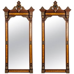 Antique Pair of Victorian Burlwood or Walnut Pier Mirrors