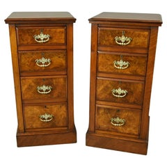Antique Pair of Victorian Burr Walnut Nite Stands Chests of Drawers