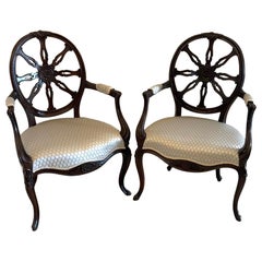Antique Pair of Victorian Carved Mahogany Spider Web Back Desk Chairs