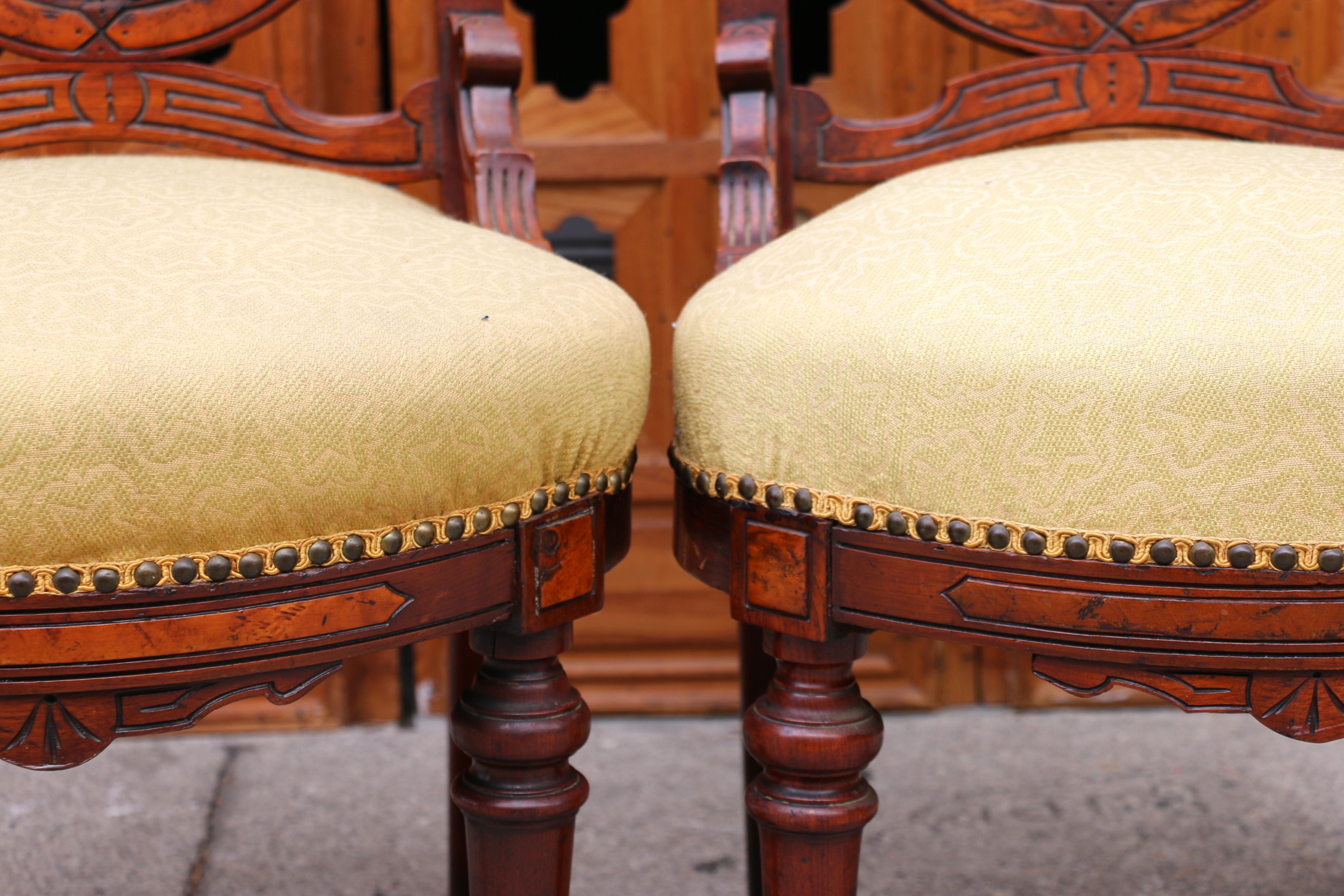 Antique Pair of Victorian Finely Carved Mahogany Side Chairs For Sale 2