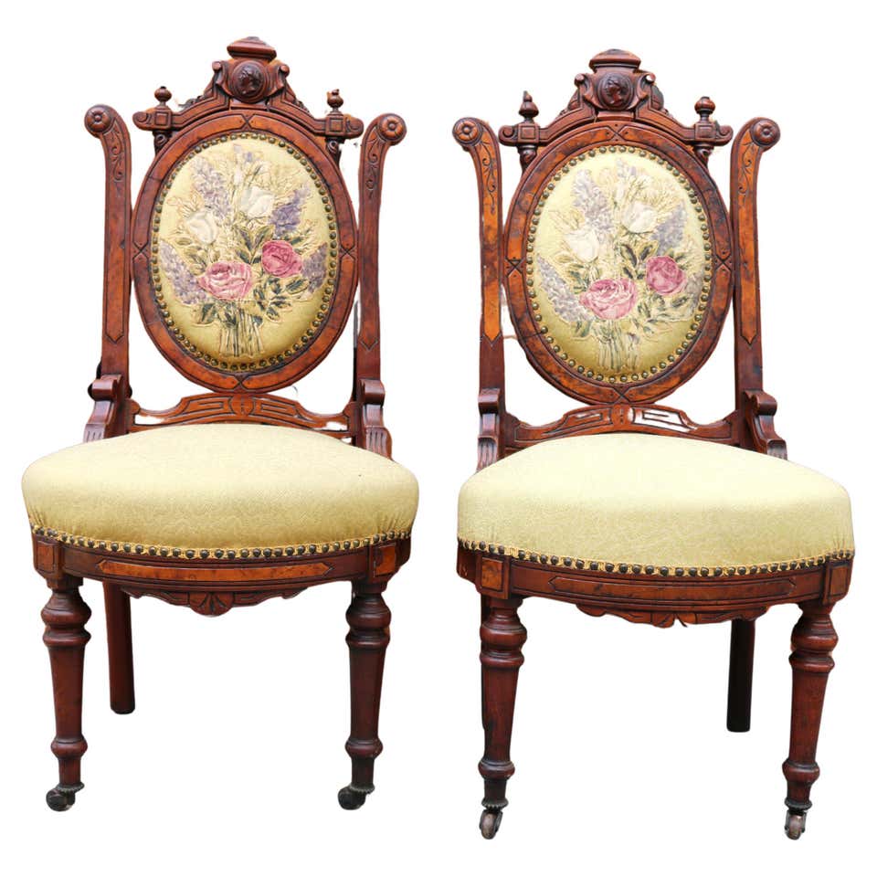 Antique Pair Victorian Carved Rosewood Parlor Arm Chairs, Circa 1890 ...