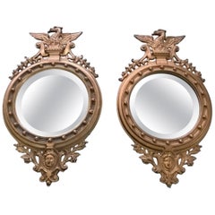 Coppia di specchi vittoriani antichi con aquile in ghisa dipinta a oro, 1892