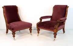 Antique Pair of Victorian Lion & Shamrock Carved His & Hers Oak Library Chairs