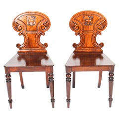 Antique Pair of Victorian Mahogany Hall Chairs, 19th Century