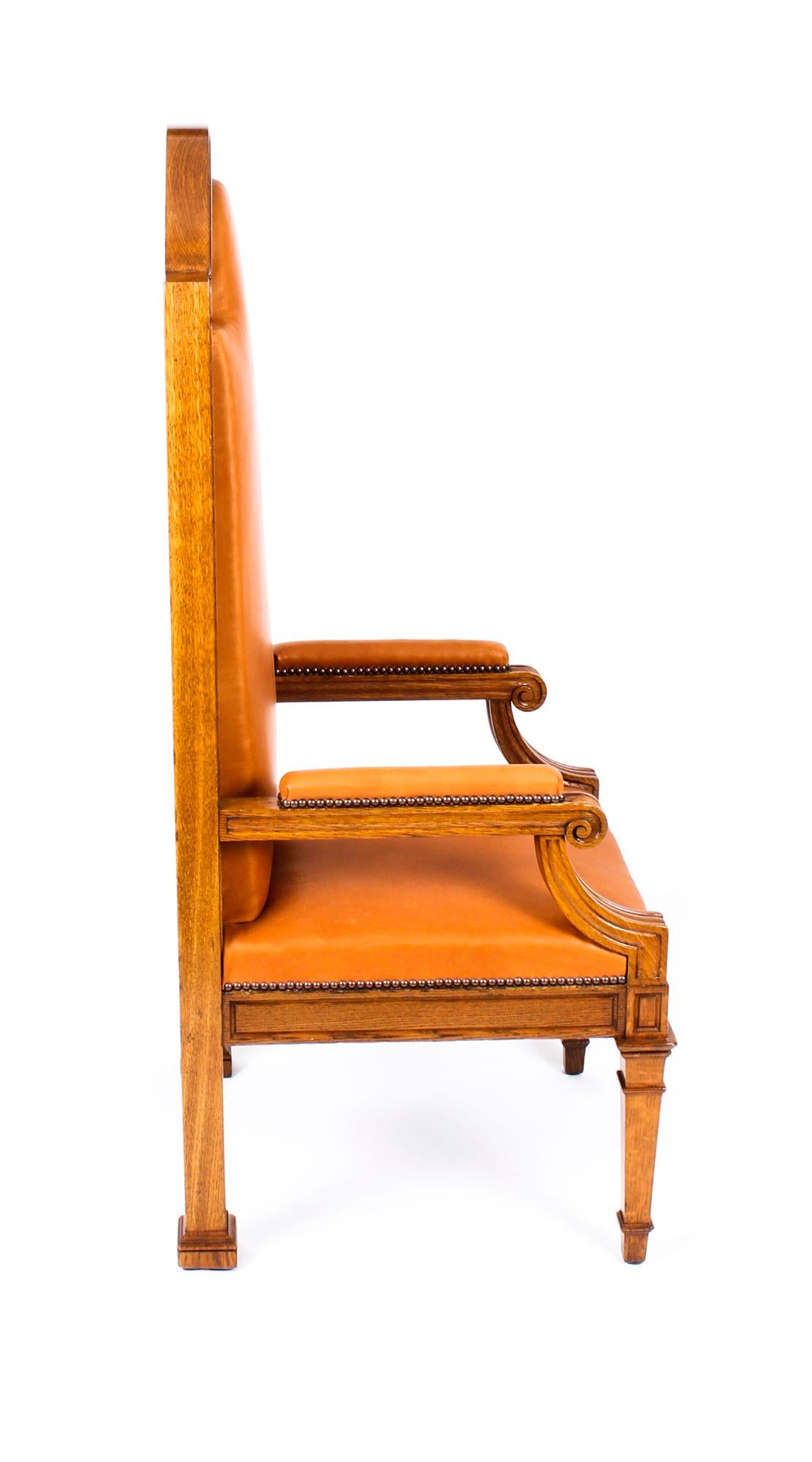 Antique Pair of Victorian Oak and Leather High Back Throne Chairs, 19th Century 8