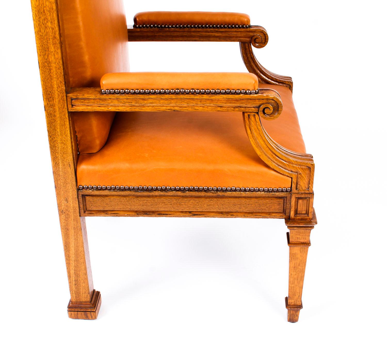 Antique Pair of Victorian Oak and Leather High Back Throne Chairs, 19th Century 1