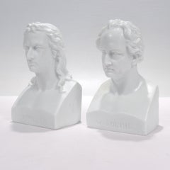 Antique Pair of Victorian Parian or Bisque Porcelain Busts of Schiller & Goethe