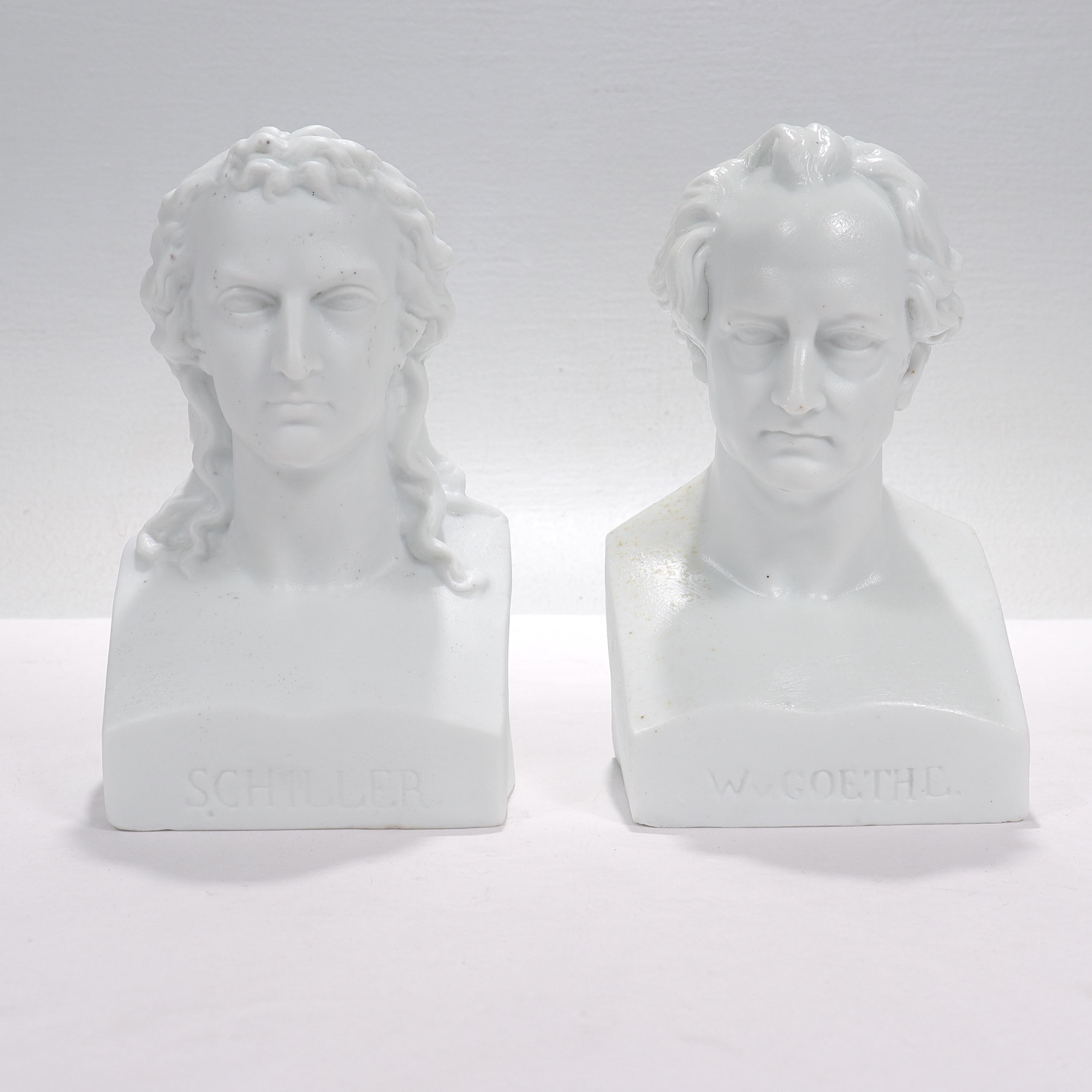 Unknown Antique Pair of Victorian Parian or Bisque Porcelain Busts of Schiller & Goethe  For Sale
