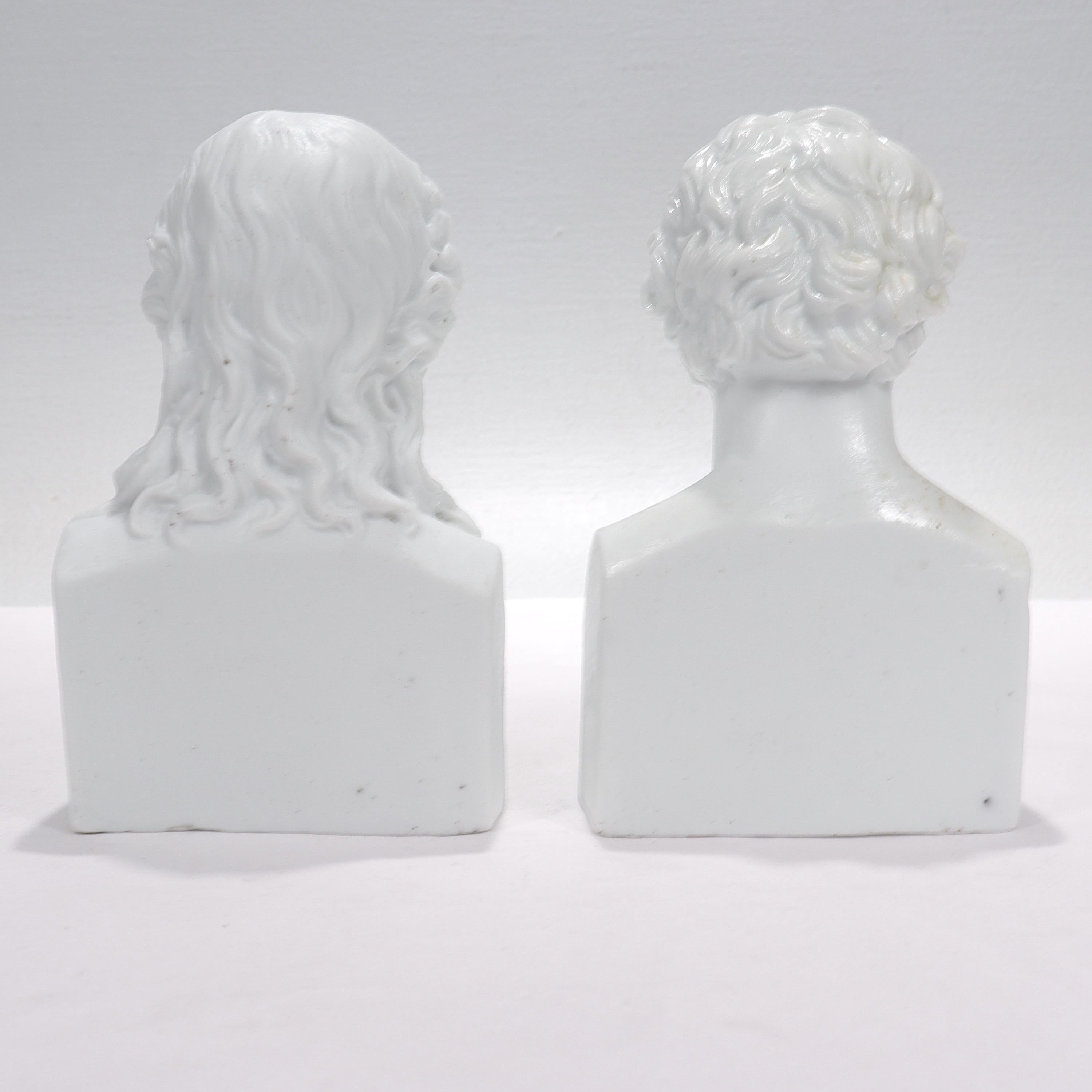 Antique Pair of Victorian Parian or Bisque Porcelain Busts of Schiller & Goethe  For Sale 1