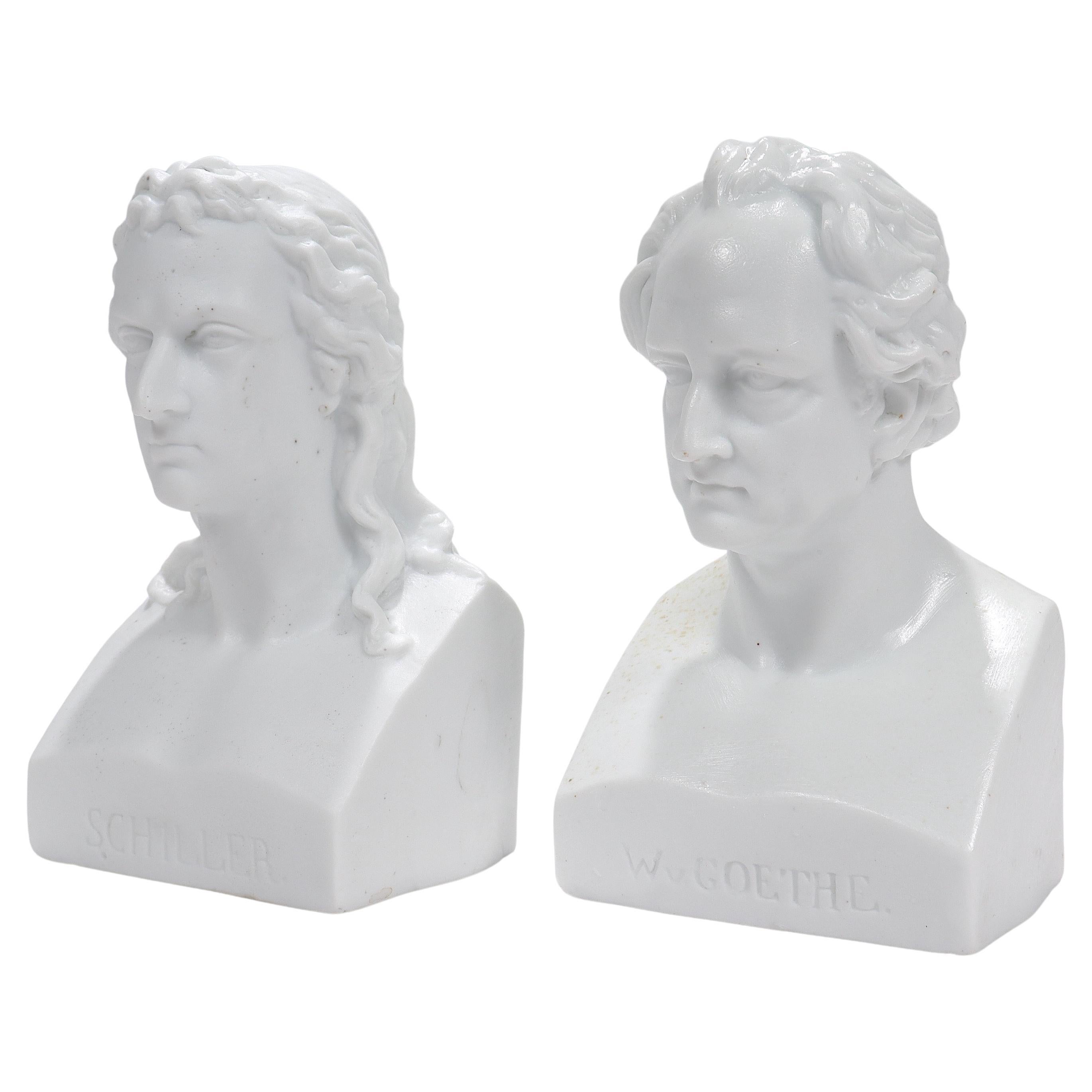 Antique Pair of Victorian Parian or Bisque Porcelain Busts of Schiller & Goethe  For Sale