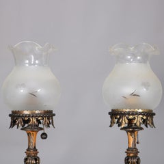 Antique Pair of Victorian Torchiere Figural Painted Iron Floor Lamps, circa 1890