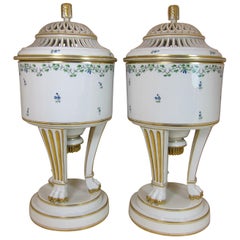 Antique Pair of Vienna Porcelain Sprig Decorated Ice Pails, Lids and Liners