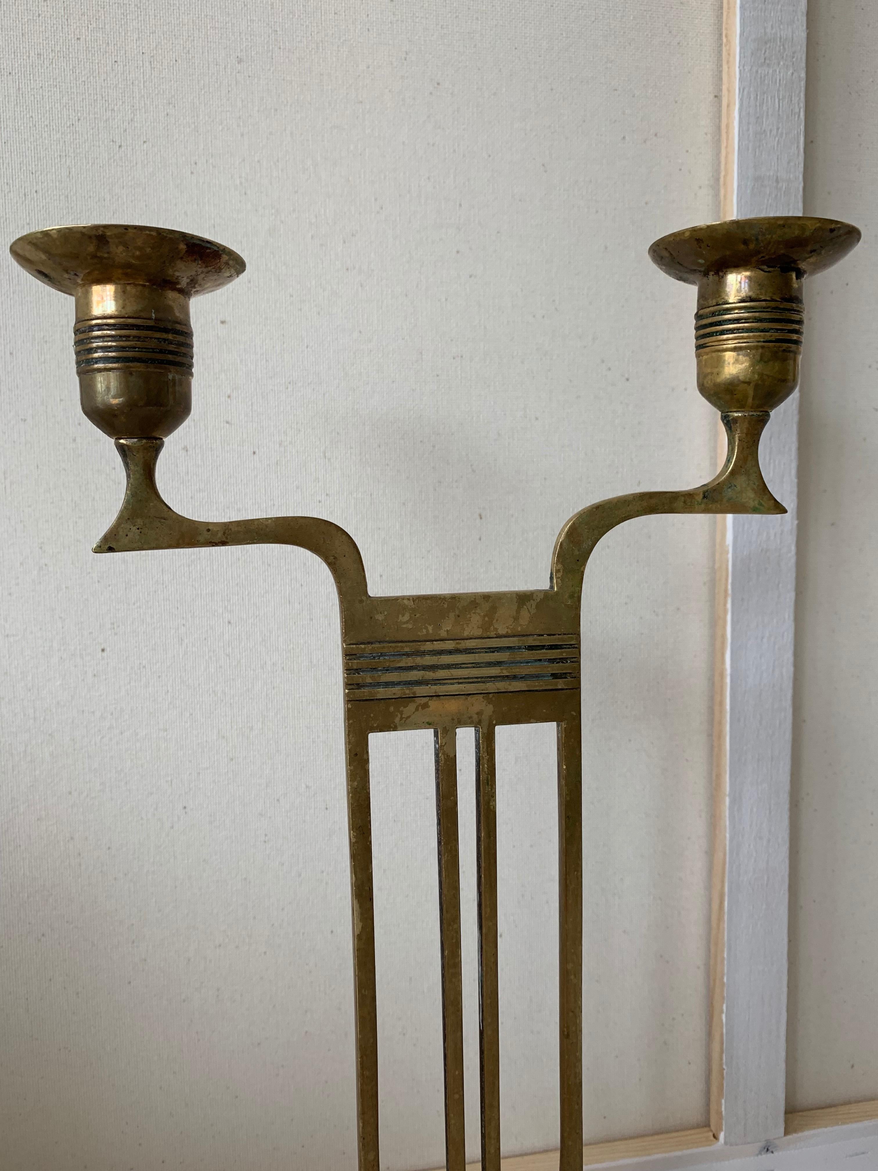 Antique Pair of Viennese Secession Brass Table Candlesticks / Holders by WMF 9