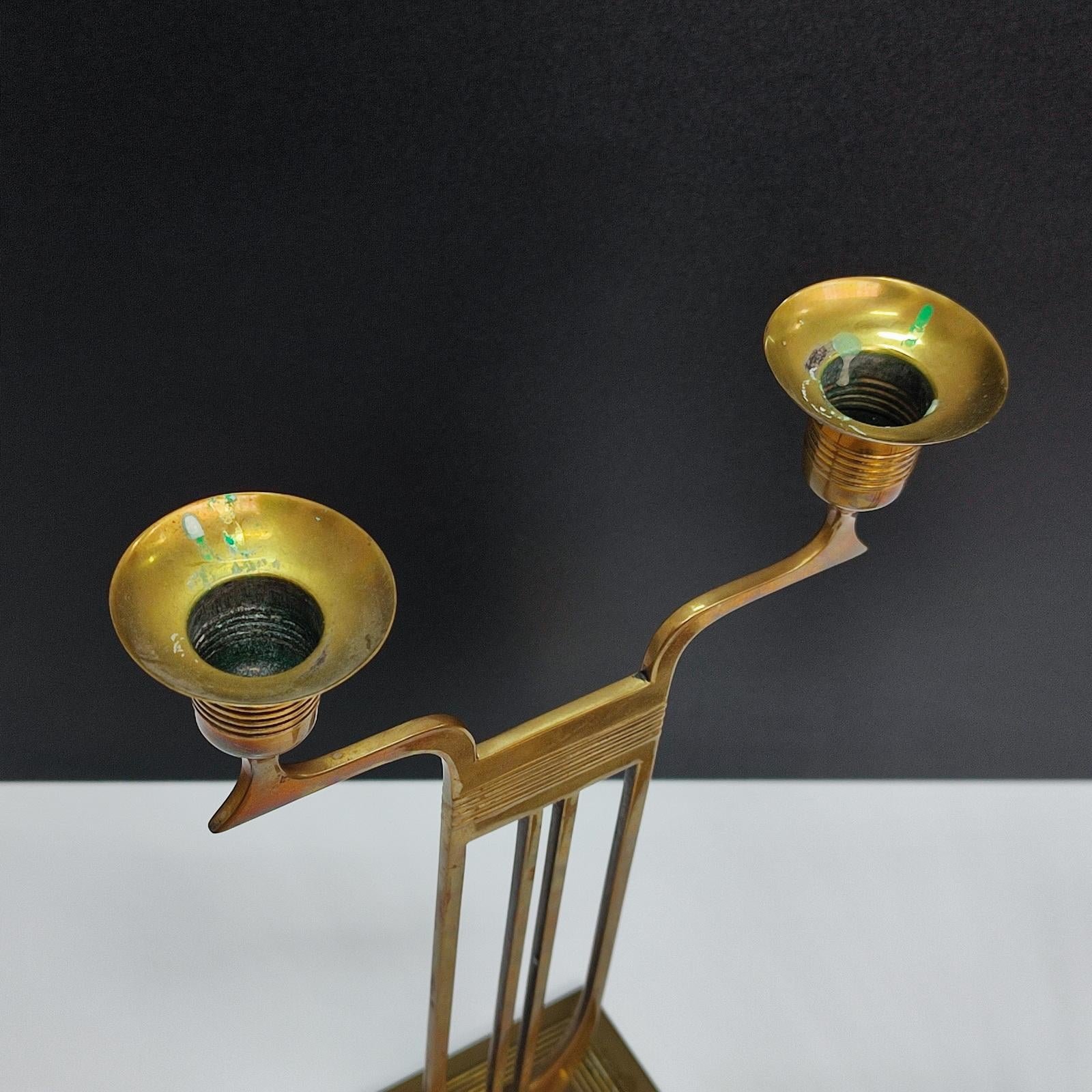 Antique Pair of Viennese Secession Brass Table Candlesticks / Holders by WMF In Good Condition In Bochum, NRW