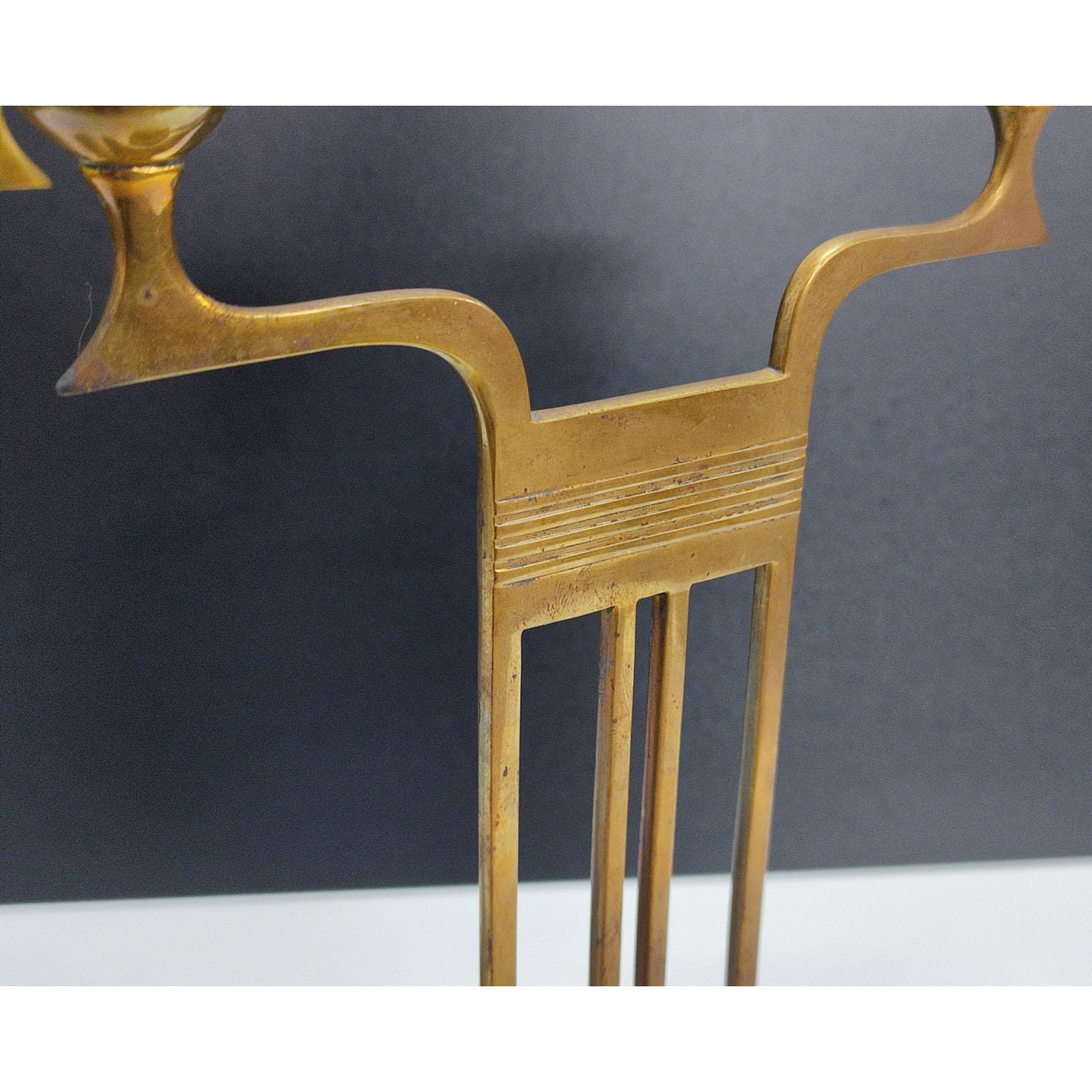 Antique Pair of Viennese Secession Brass Table Candlesticks / Holders by WMF 2