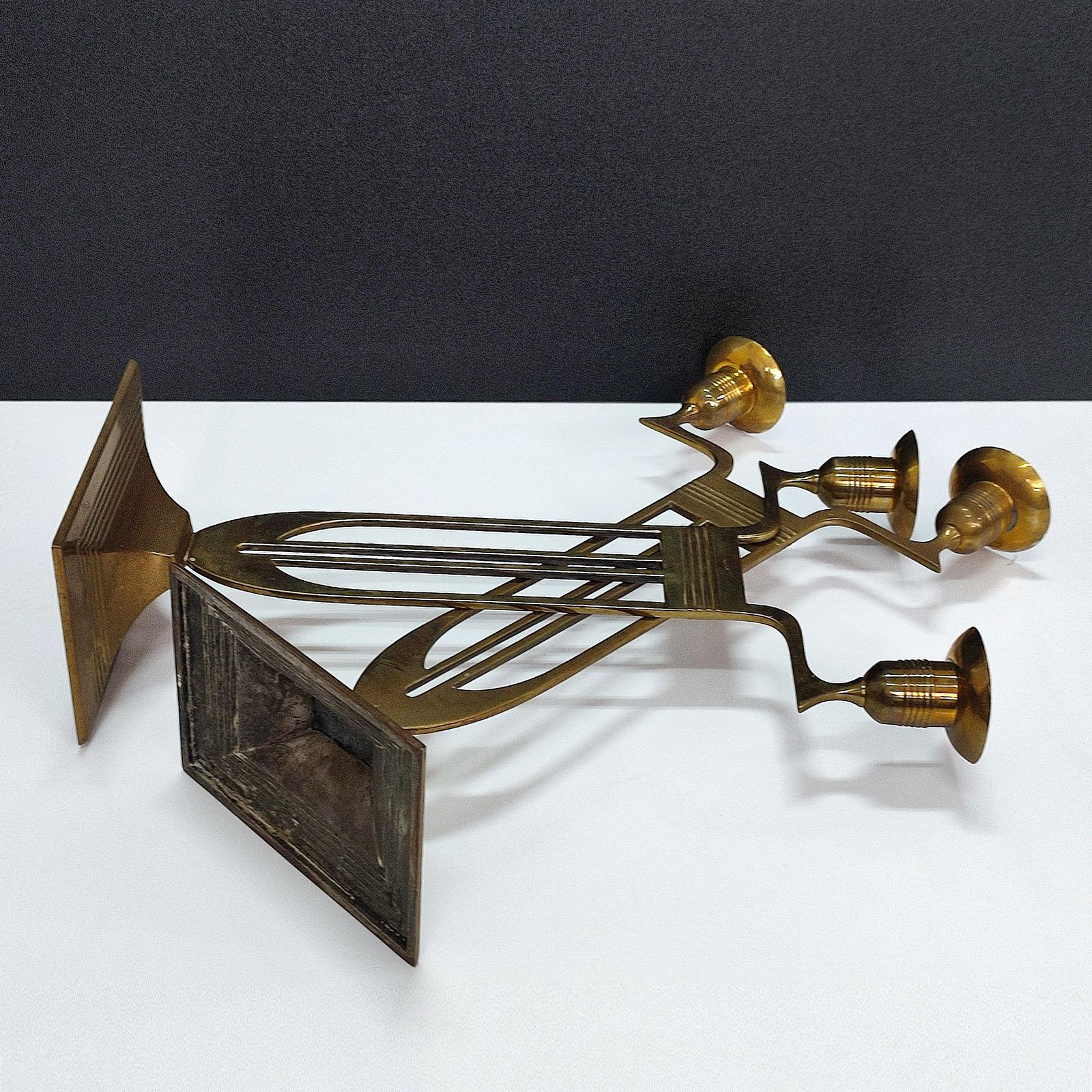 Antique Pair of Viennese Secession Brass Table Candlesticks / Holders by WMF 3
