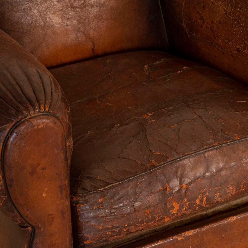 French Antique Pair of Vintage Leather Club Chairs from France