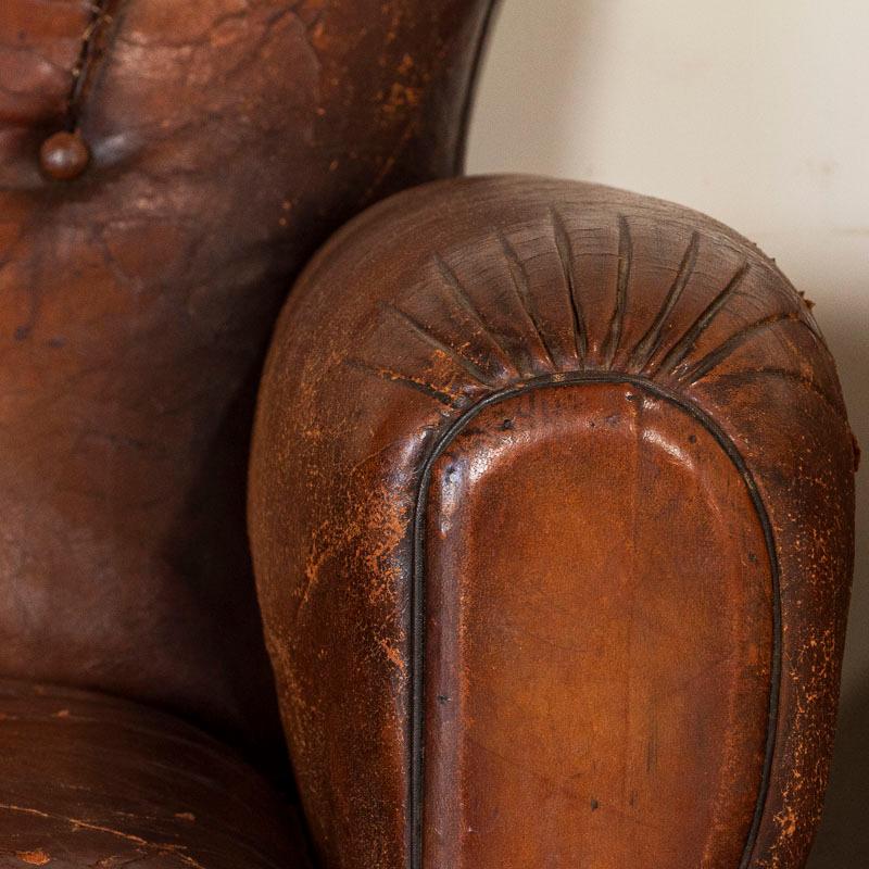 Antique Pair of Vintage Leather Club Chairs from France In Good Condition In Round Top, TX