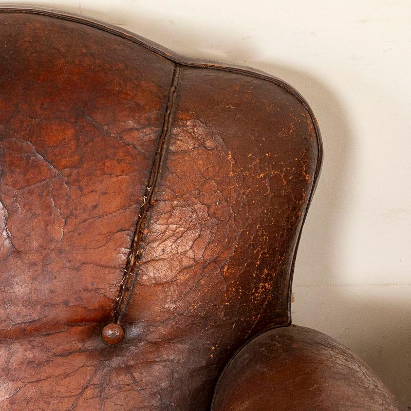 20th Century Antique Pair of Vintage Leather Club Chairs from France