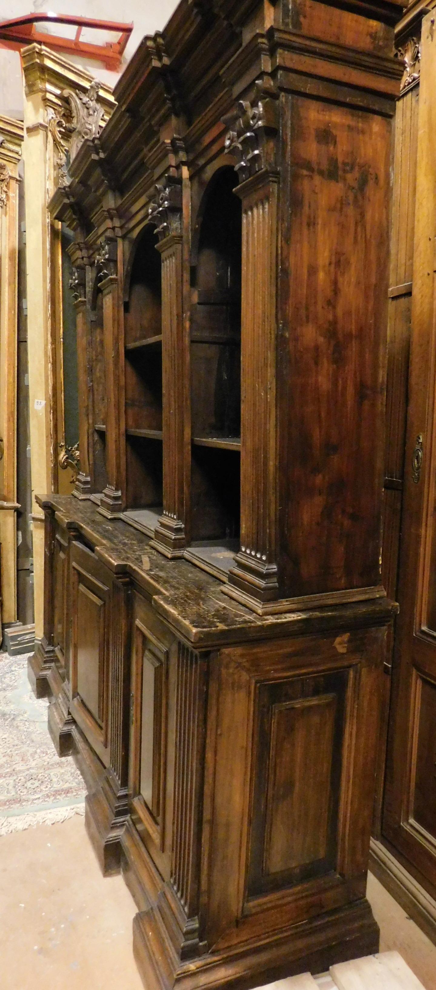 Italian Antique Walnut Bookcases, 19th Century Italy