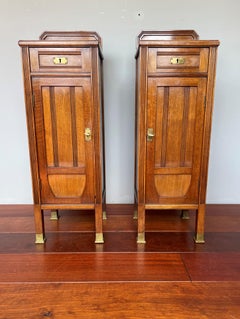 Antique Pair of Walnut & Brass Arts and Crafts Night Stands / Bedside Tables