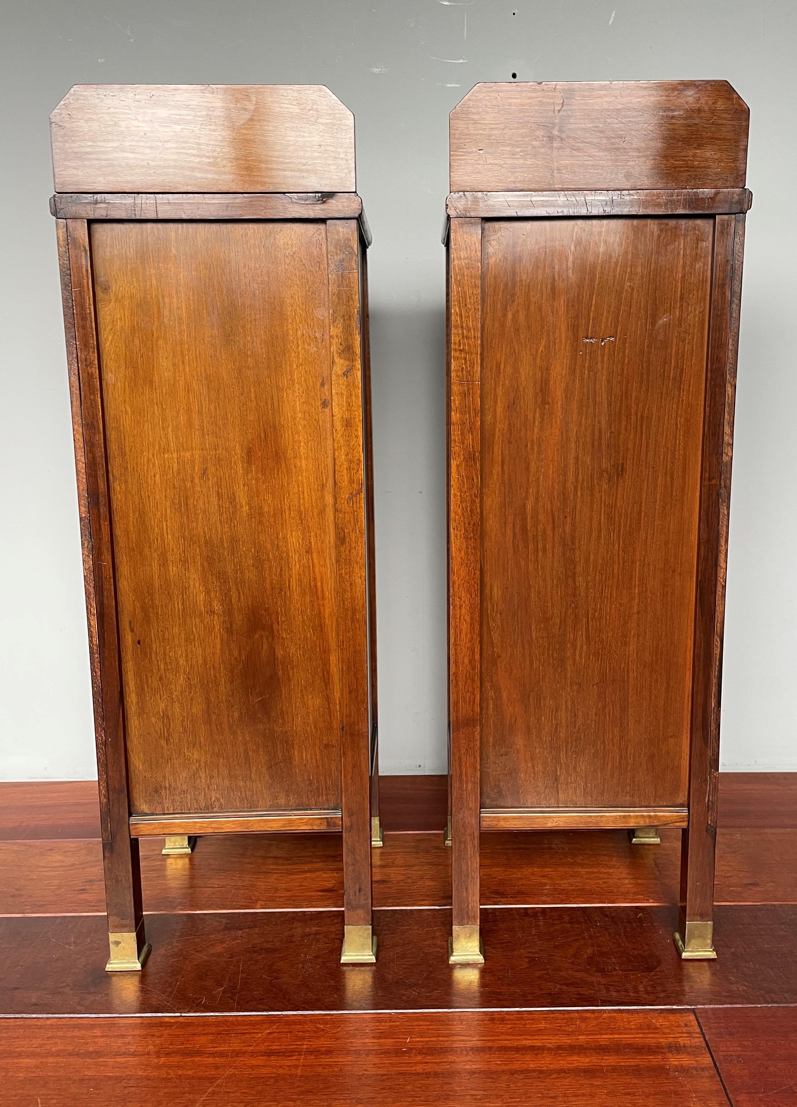 Antique Pair of Walnut & Brass Arts and Crafts Night Stands / Bedside Tables 13