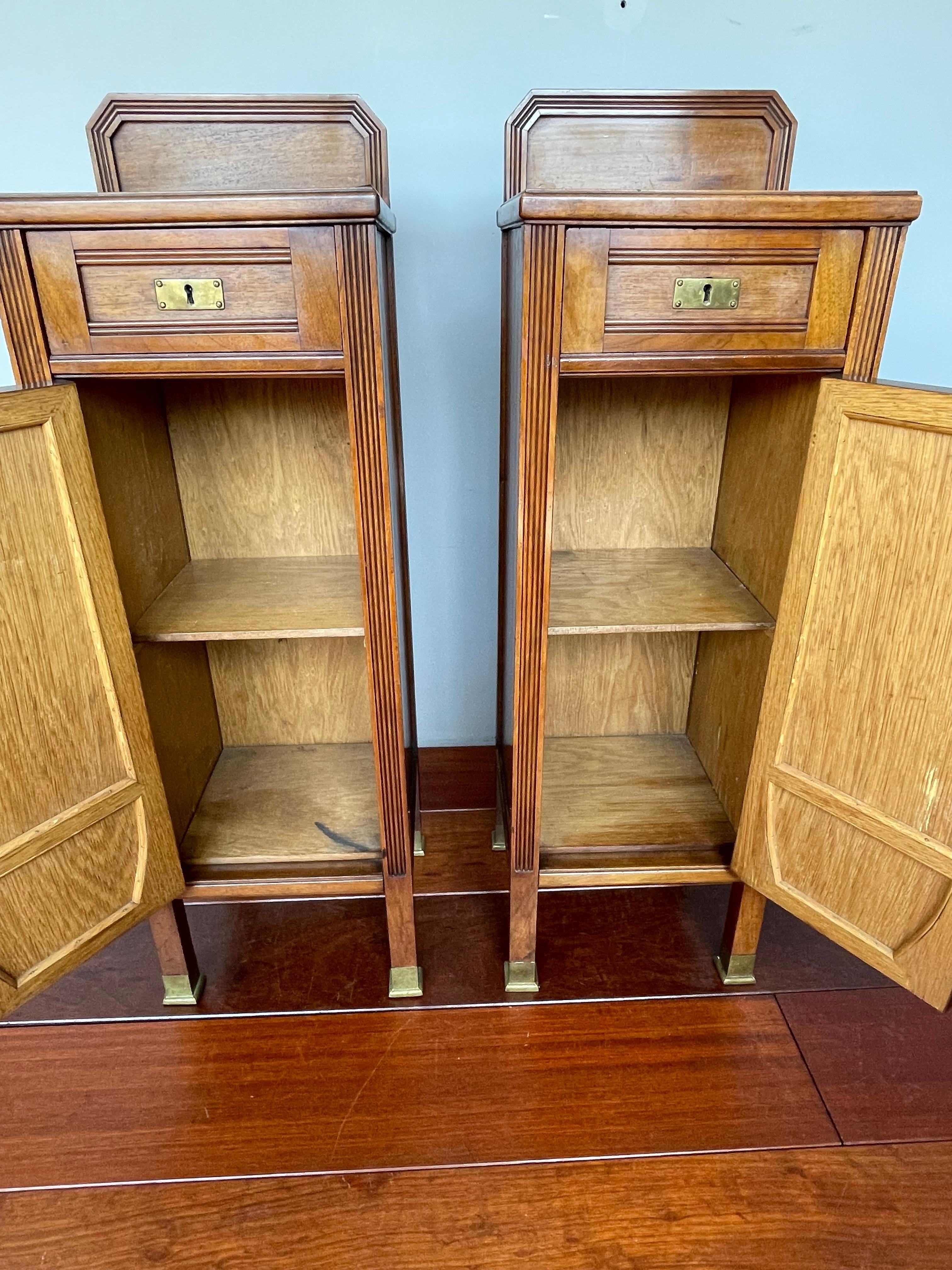 Antique Pair of Walnut & Brass Arts and Crafts Night Stands / Bedside Tables 1