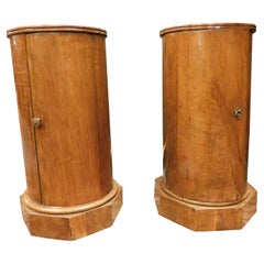 Antique Pair of Walnut Cylinder Tables, Night Tables, Early 19th Century, Italy